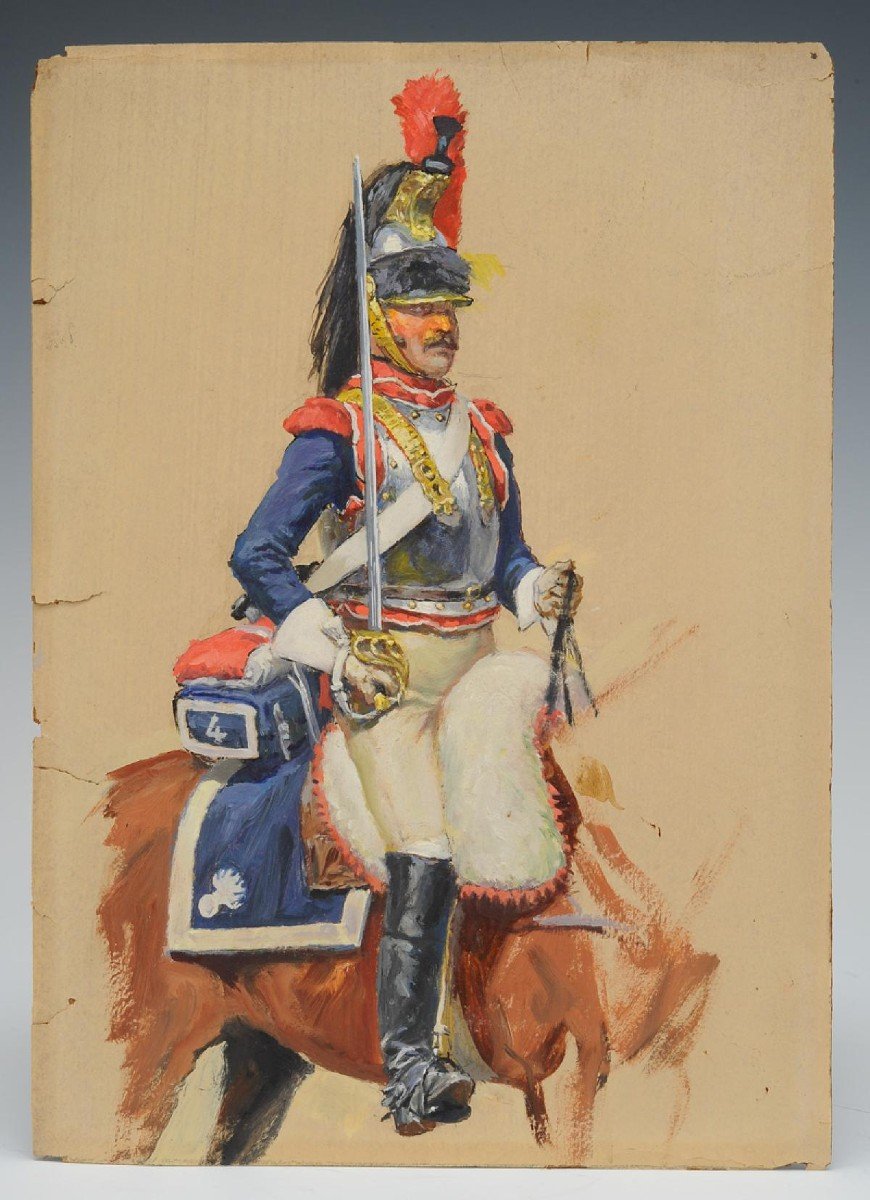 Rousselot Lucien: Cuirassier Of The 4th Regiment First Empire: Original Study, Oil On Cardboard