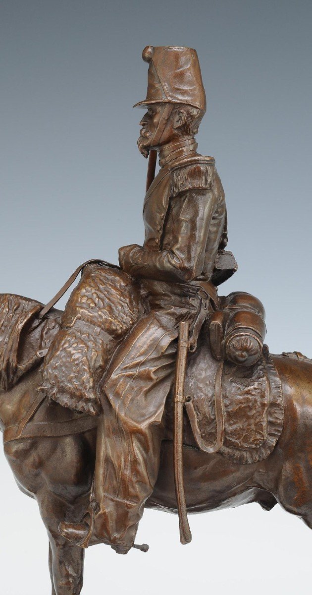 Emmanuel Fremiet (1824-1910), Patinated Bronze “horse Gunner Of The Line”, Second Empire. -photo-3