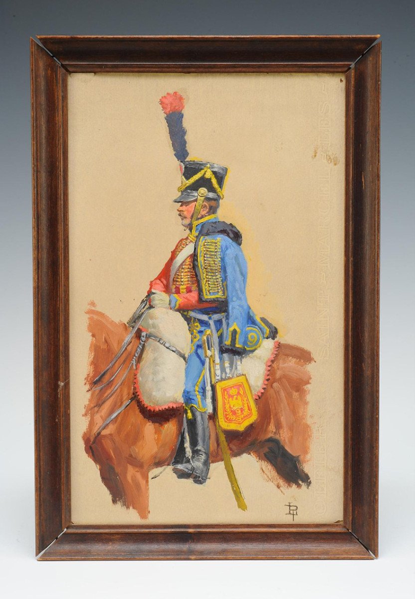 Rousselot Lucien: Hussar Of The 9th Regiment First Empire: Original Study, Oil On Cardboard,