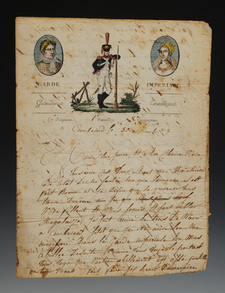 Lettre Couleurs De La Garde Impériale Grenadiers - Tirailleurs Du Soldat Michel 30 Mars 1812