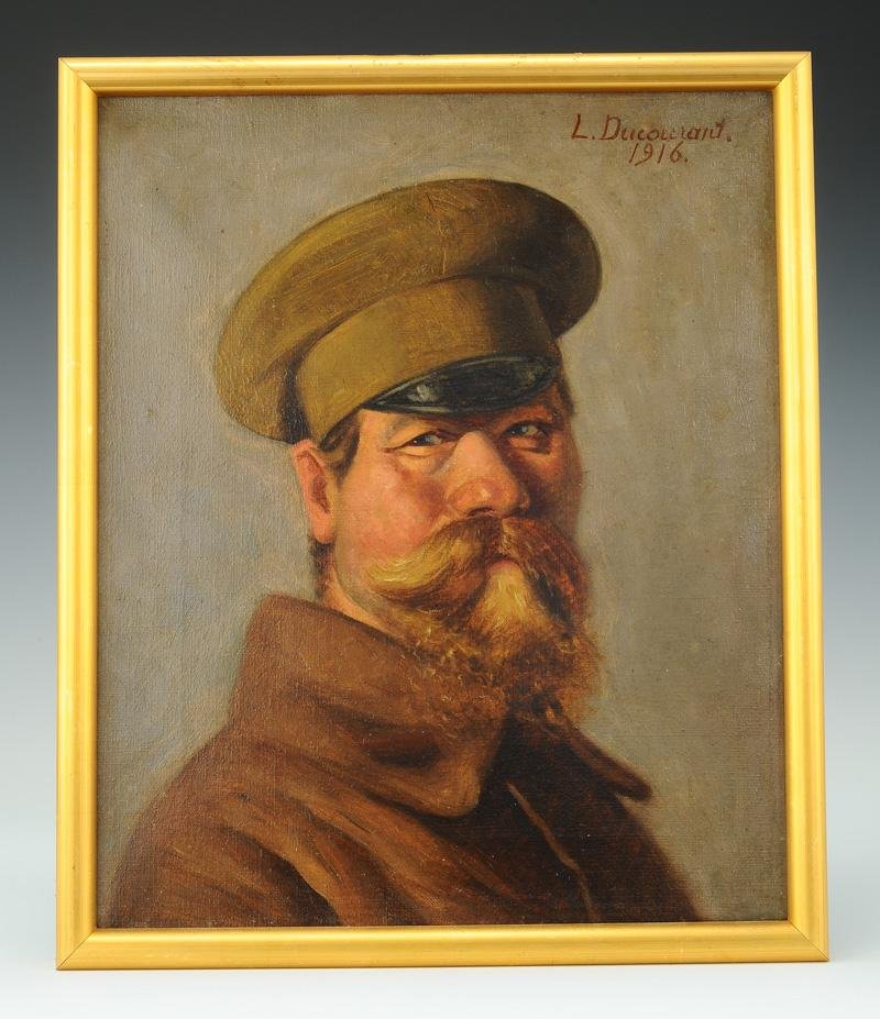 L. Ducourant: Oil On Canvas Of An Officer Of The Russian Expeditionary Corps