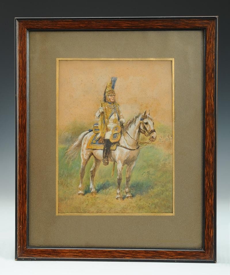 Trumpet Of The Guard Of The Empress On Horseback: Original Watercolor, First Empire.-photo-2