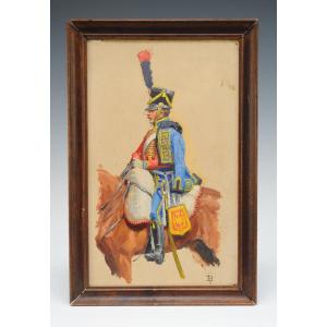 Rousselot Lucien: Hussar Of The 9th Regiment First Empire: Original Study, Oil On Cardboard,