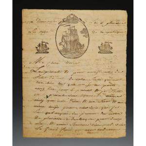 Letter, With Beautiful Vignette Of Ships, From Grenadier Jean Louis Renous, 33rd Regiment