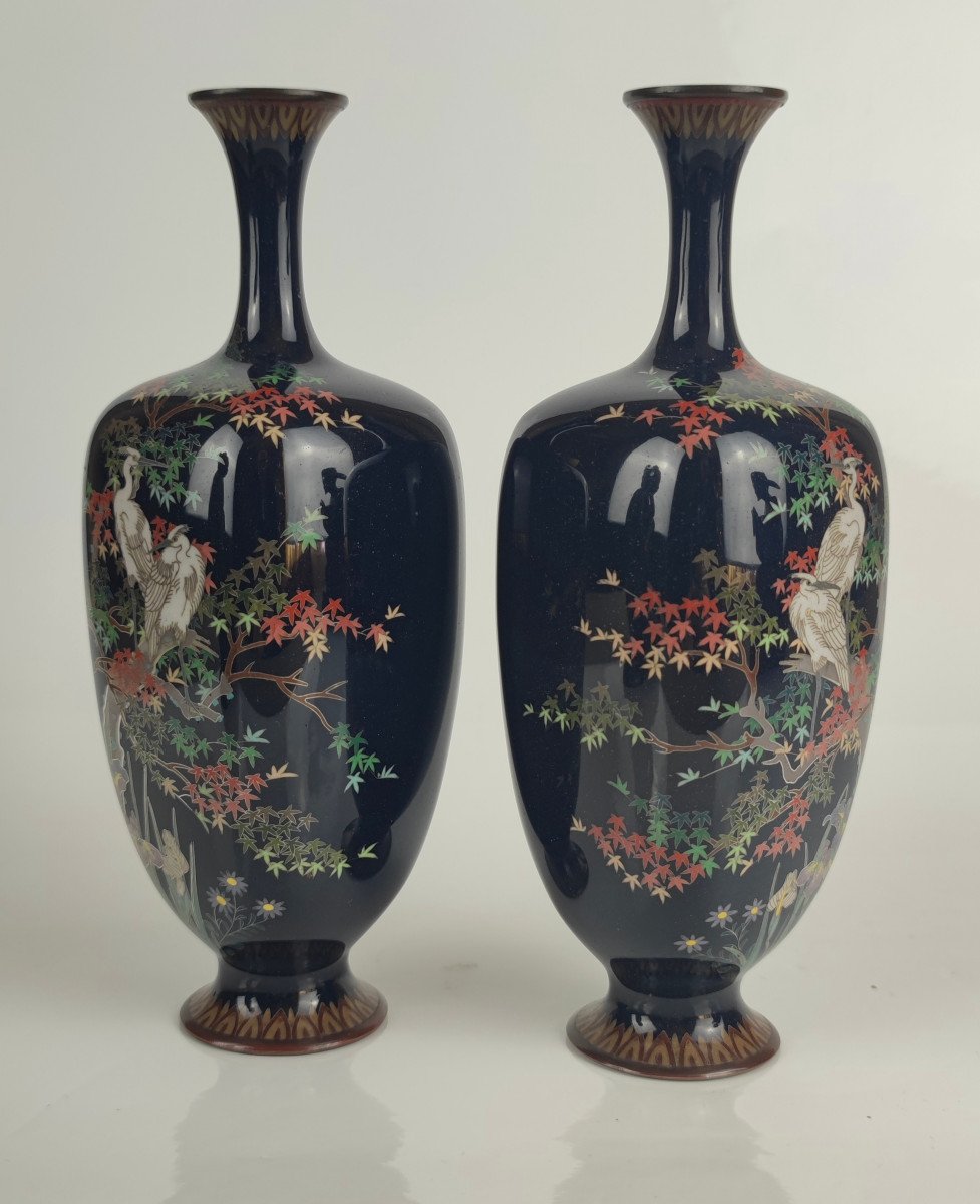 Pair Of Cloisonne Vases, Japan Meiji Period-photo-3