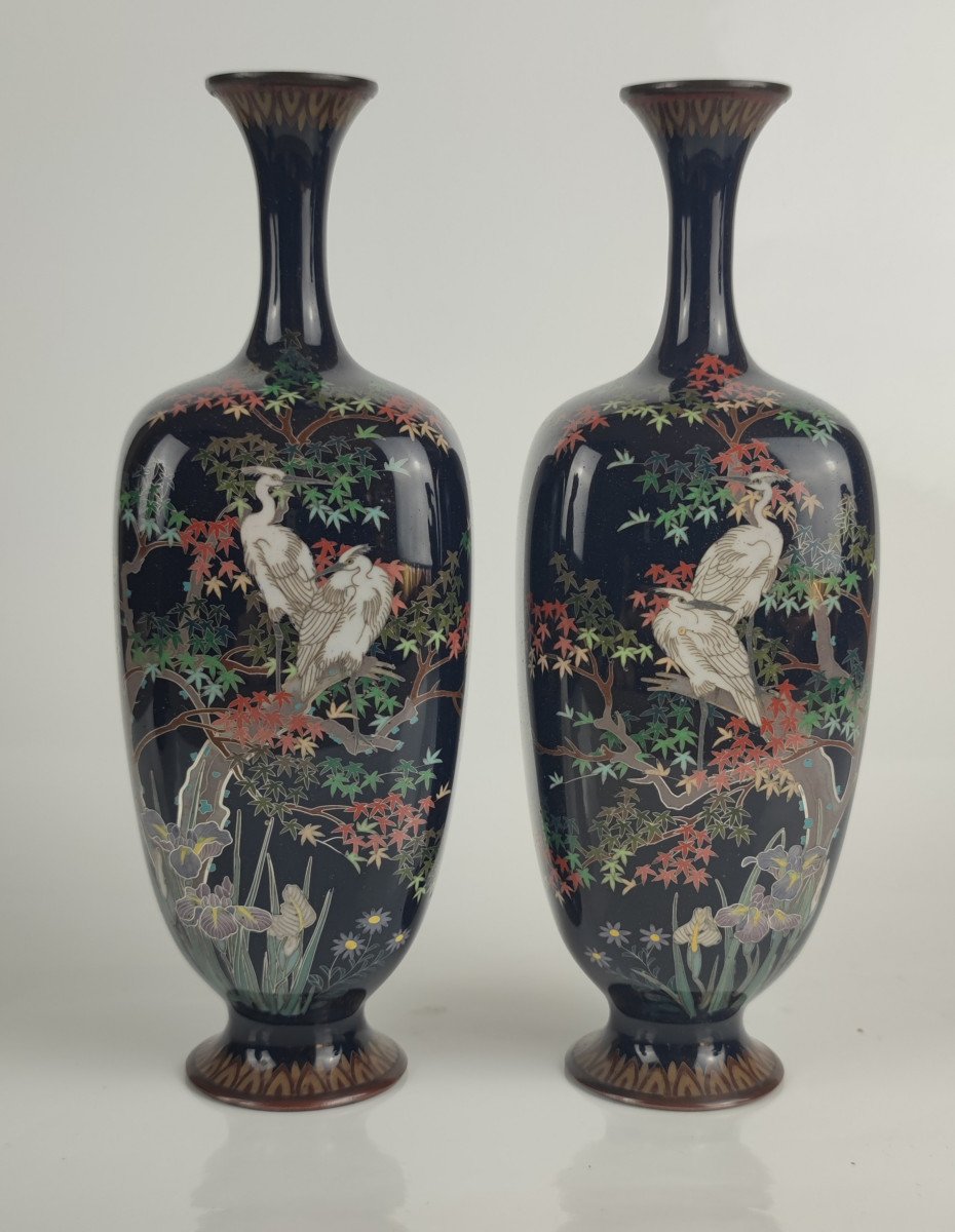 Pair Of Cloisonne Vases, Japan Meiji Period