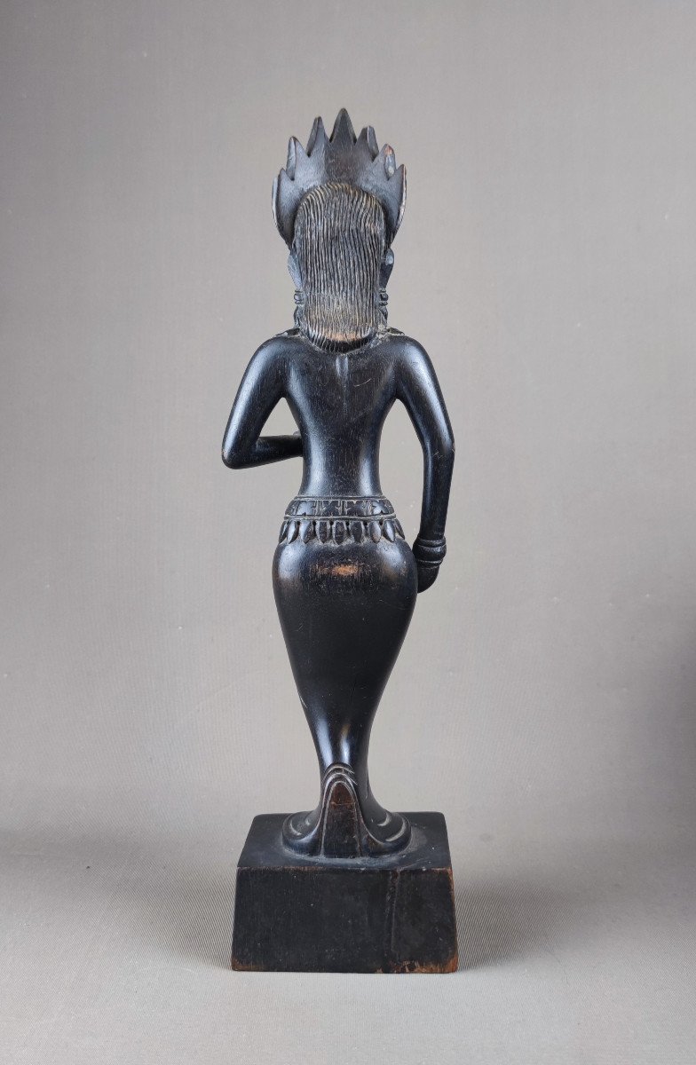 Cambodia, Wooden Statue Of An Apsara, 20th Century.-photo-3