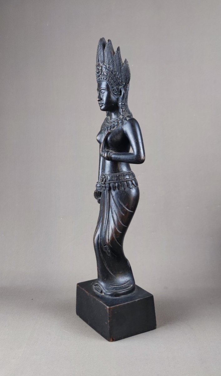 Cambodge, Statue En Bois d'Une Apsara, XX ème Siècle.-photo-4