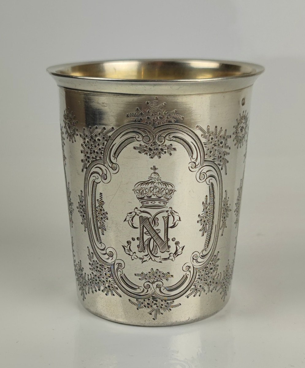 Timbale En Argent Au Chiffre De l'Empereur Napoléon III-photo-2