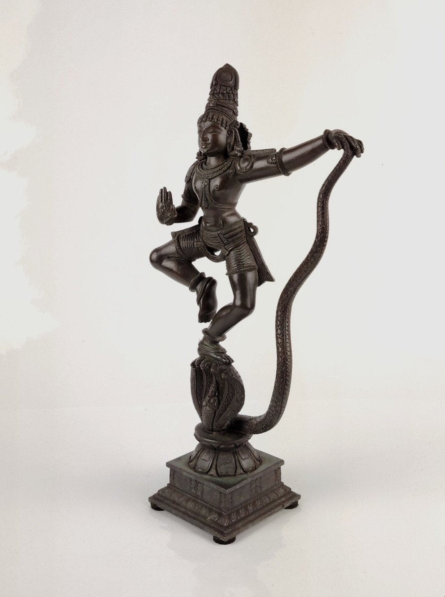 Bronze Représentant Krishna, Inde Première Partie Du 20ème -photo-4