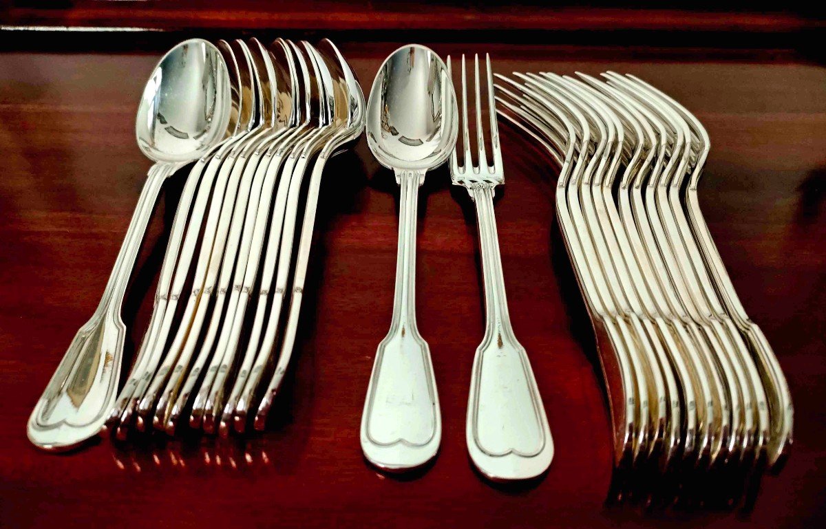 12 Ercuis Dessert Cutlery, Au Filet Model -photo-2