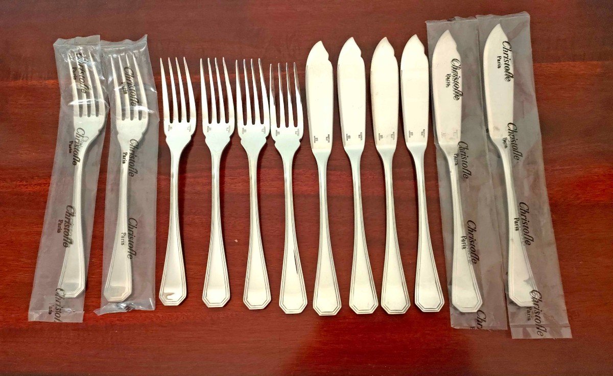 6 Christofle America Silver Plated Fish Cutlery Sets