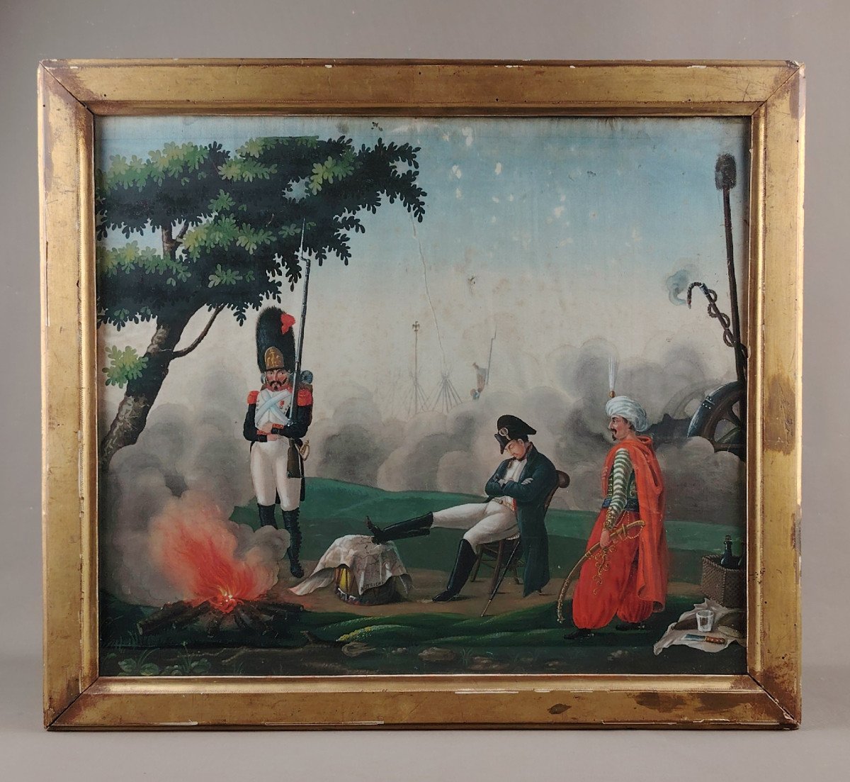 Gouache Sur Soie - Napoléon Bonaparte, Guerre d'Austerlitz 