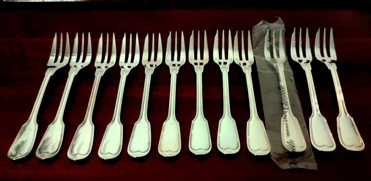 12 Christofle Cake Forks, Chinon Model