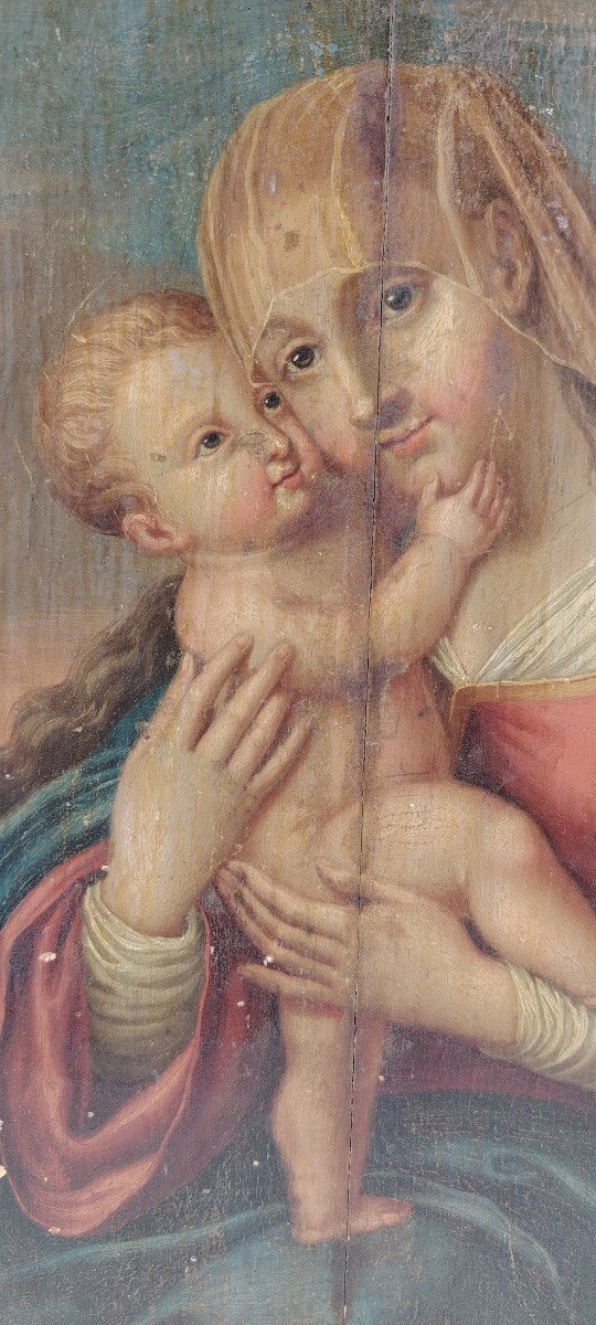 Virgin And Child, Oil On Panel 18th Century -photo-3