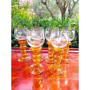 6 Wine Glasses, Roemer, Amber Feet