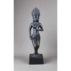 Cambodia, Wooden Statue Of An Apsara, 20th Century.
