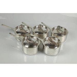 5 Silver Metal Snail Casseroles 