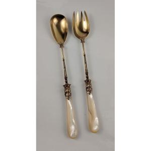 Solid Silver Serving Cutlery - Vermeil And Mother-of-pearl 