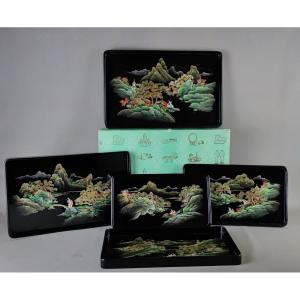 5 Lacquer Trays From Fuzhou - China Circa 1950