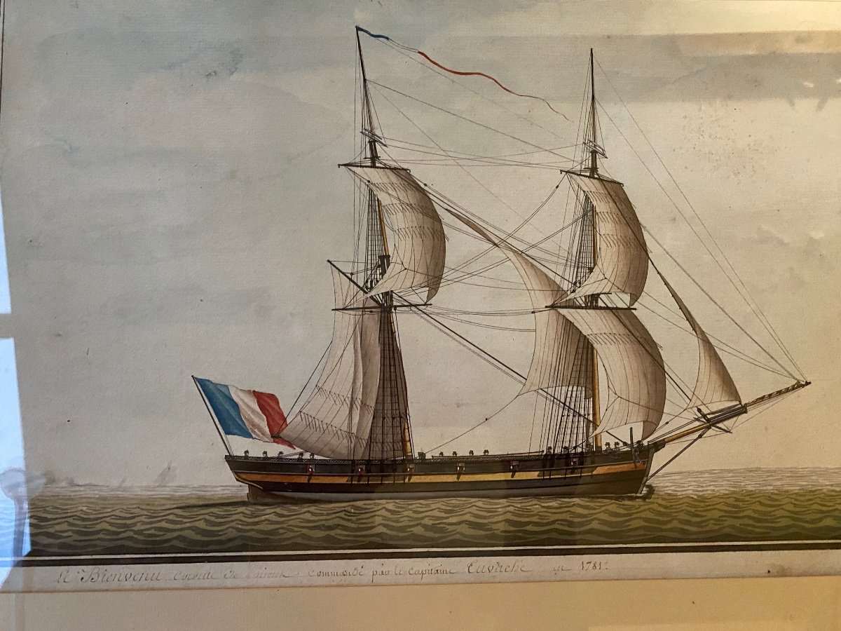 Aquarelle d'Une Corvette De Fécamp.circa 1800-photo-2