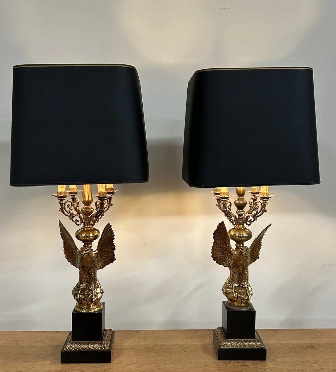 2 Extra Large Hollywood Regency Style Lamps By Deknudt Lighting