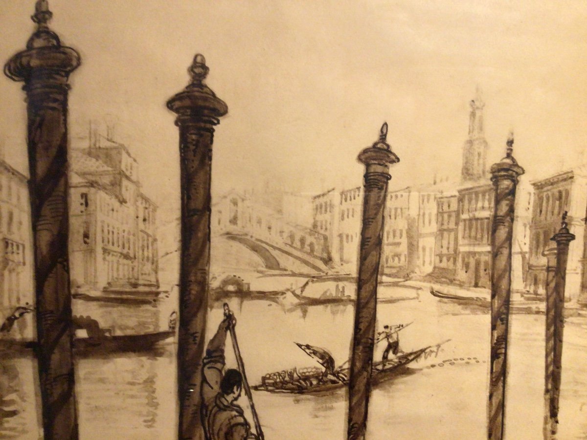 André Maire Vue De Venise Rialto Lavis D’encre-photo-4