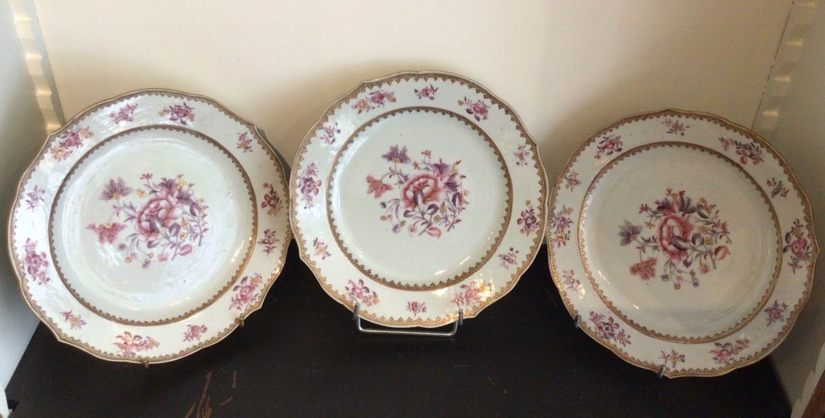 Set Of 3 Plates “compagnie Des Indes” From The 18th Century 