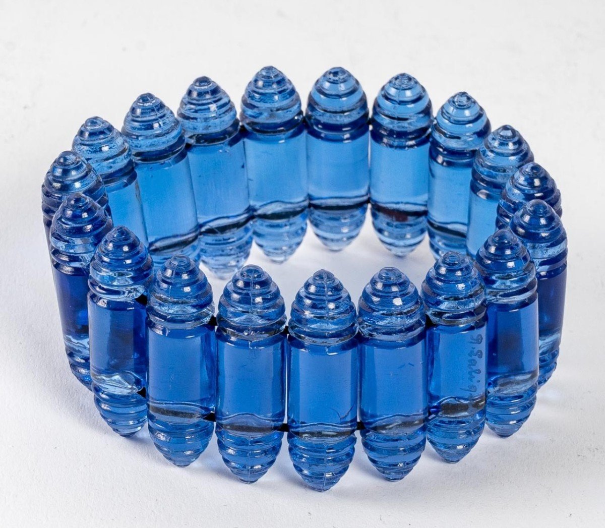 1928 René Lalique - Bracelet Art Déco Renaissance Verre Bleu Saphir 