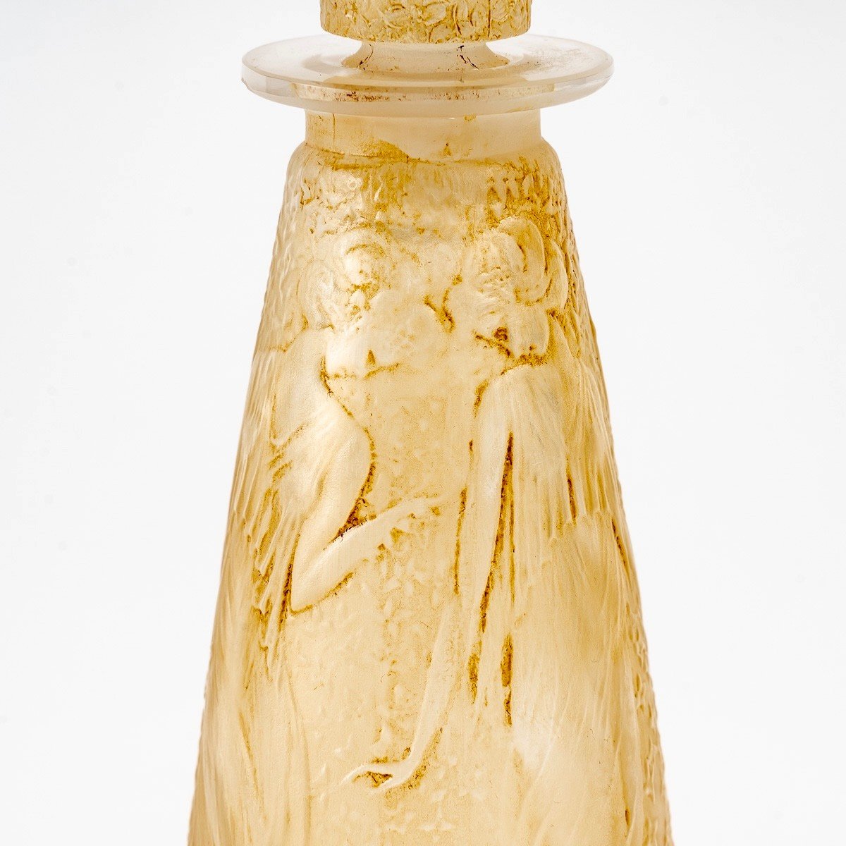 1914 René Lalique - Flacon Poésie Verre Blanc Patiné Jaune Pour d'Orsay-photo-3