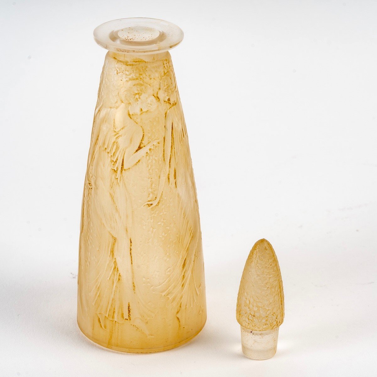 1914 René Lalique - Flacon Poésie Verre Blanc Patiné Jaune Pour d'Orsay-photo-4