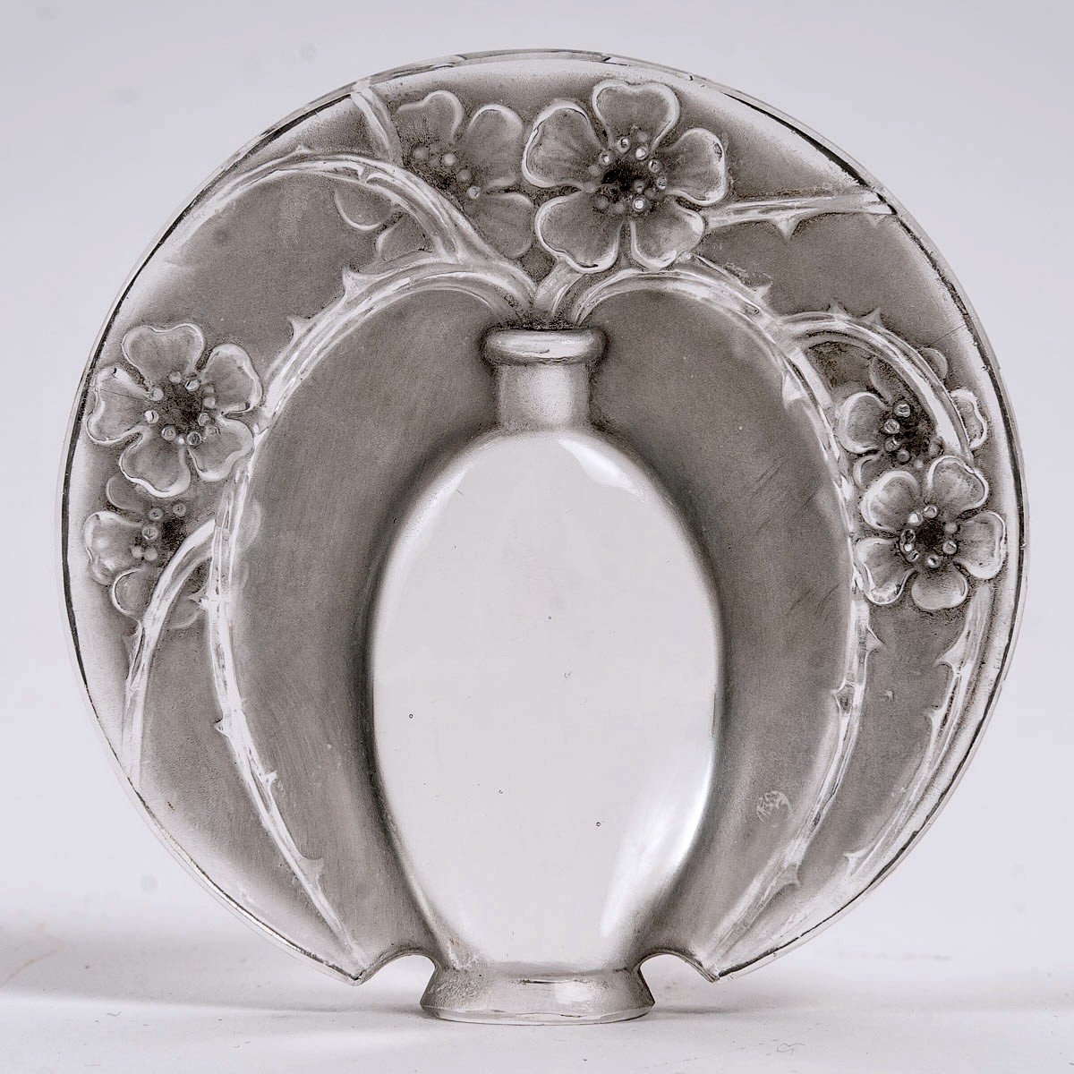 1919 René Lalique - Cachet Vase De Fleurs Glass With Grey Patina