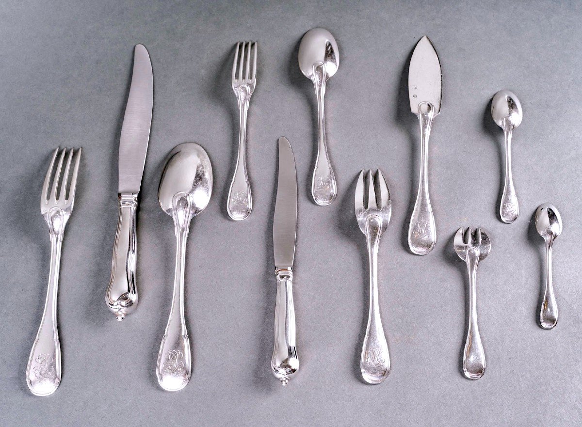 Puiforcat - Cutlery Flatware Set Noailles Sterling Silver - 145 Pieces-photo-7