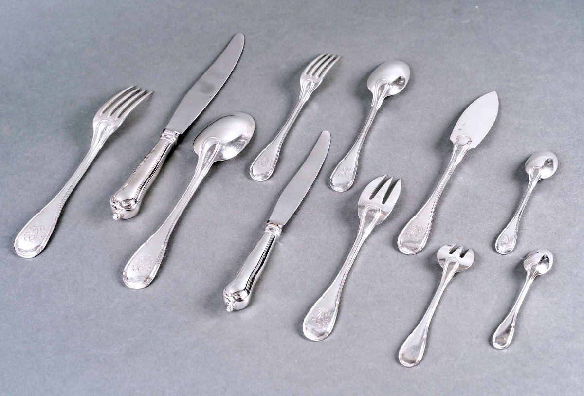 Puiforcat - Cutlery Flatware Set Noailles Sterling Silver - 145 Pieces-photo-8