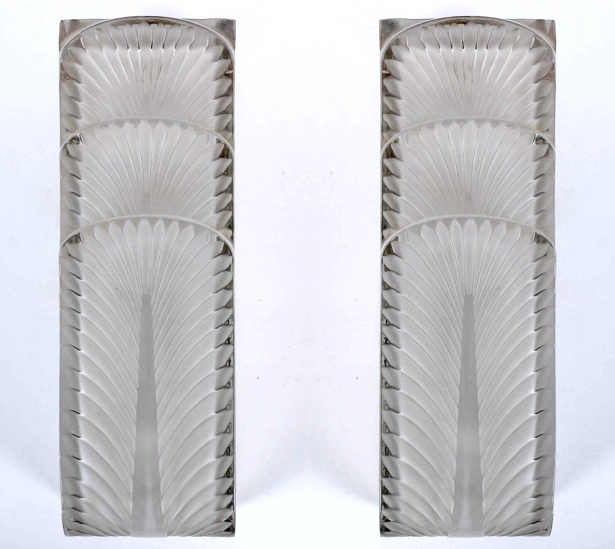 1935 René Lalique - Pair Of Art Deco Sconces Wall Lights Languedoc Glass