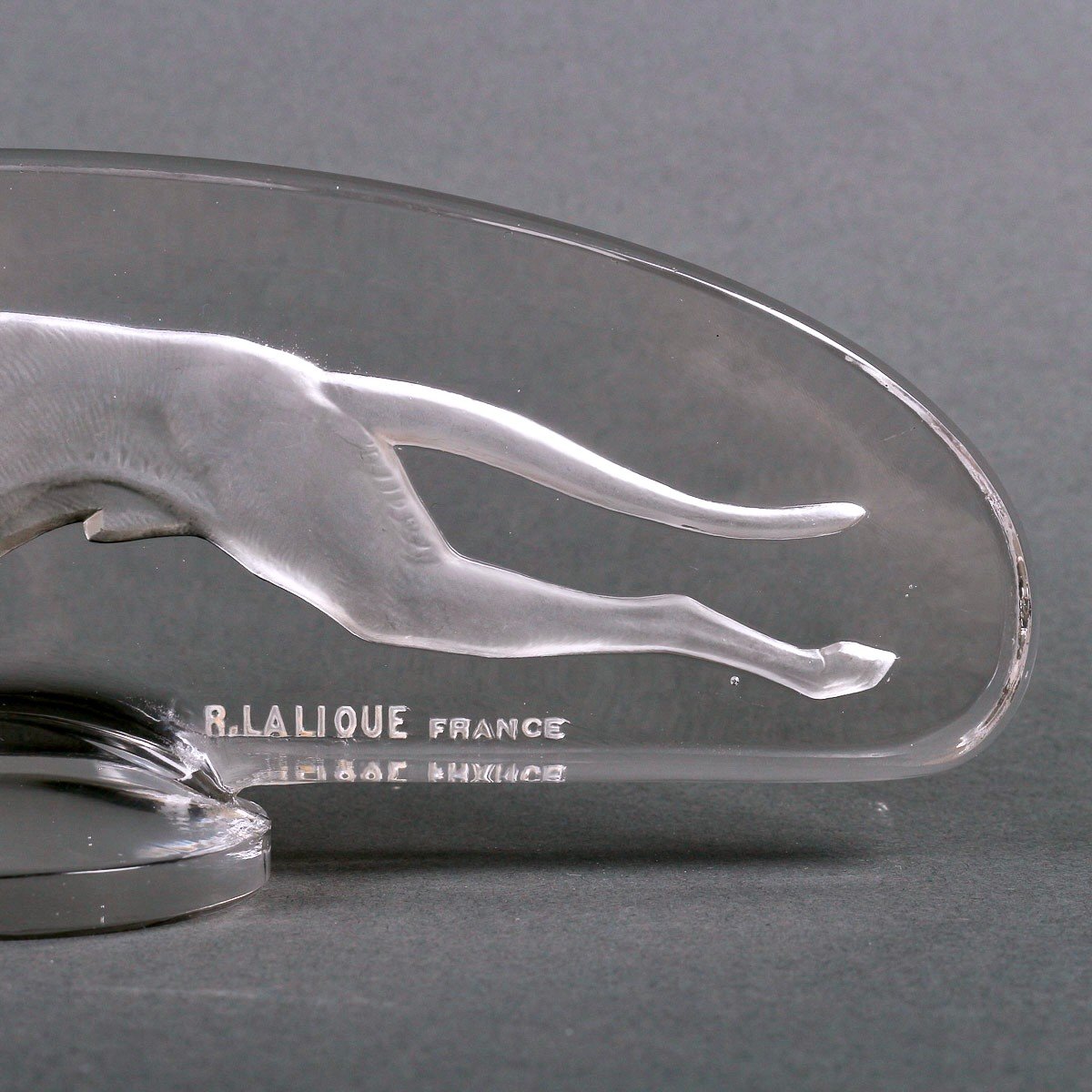 1928 René Lalique - Mascotte Automobile Lévrier Verre Blanc-photo-1