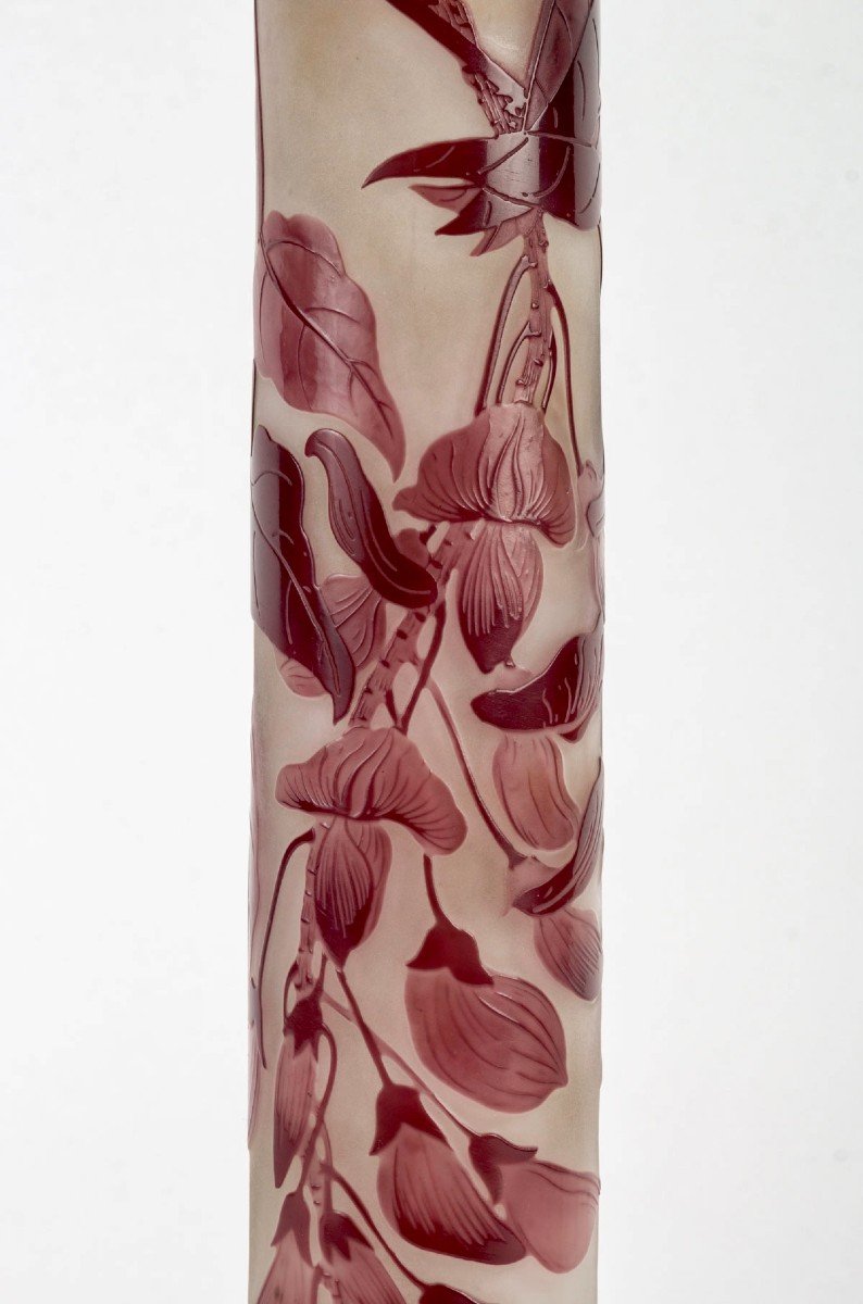 Emile Gallé - Important Vase Glycines Wisteria Cameo Acid Etched Glass-photo-2