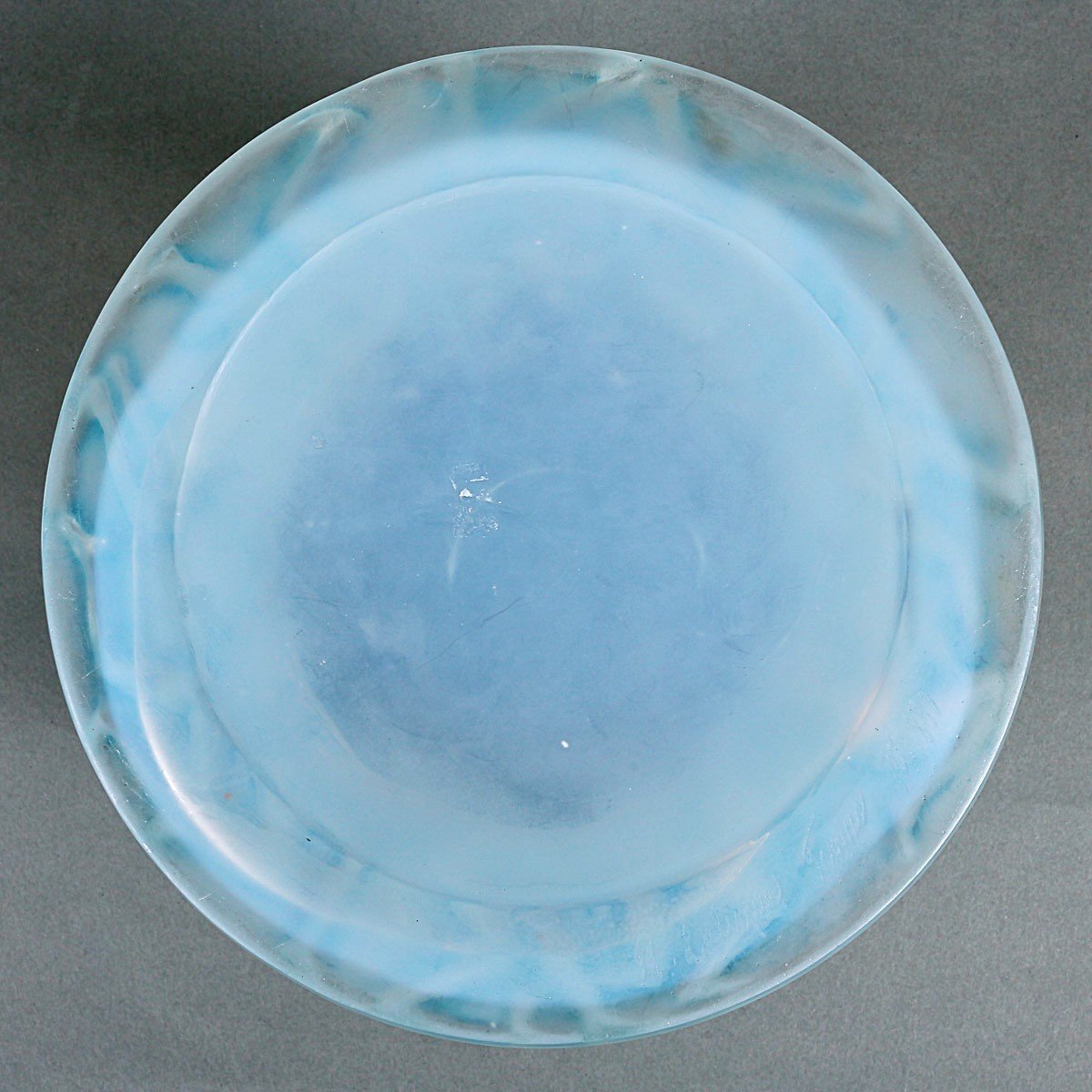 1914 René Lalique - Vase Lutteurs Verre Opalescent Patiné Bleu-photo-1