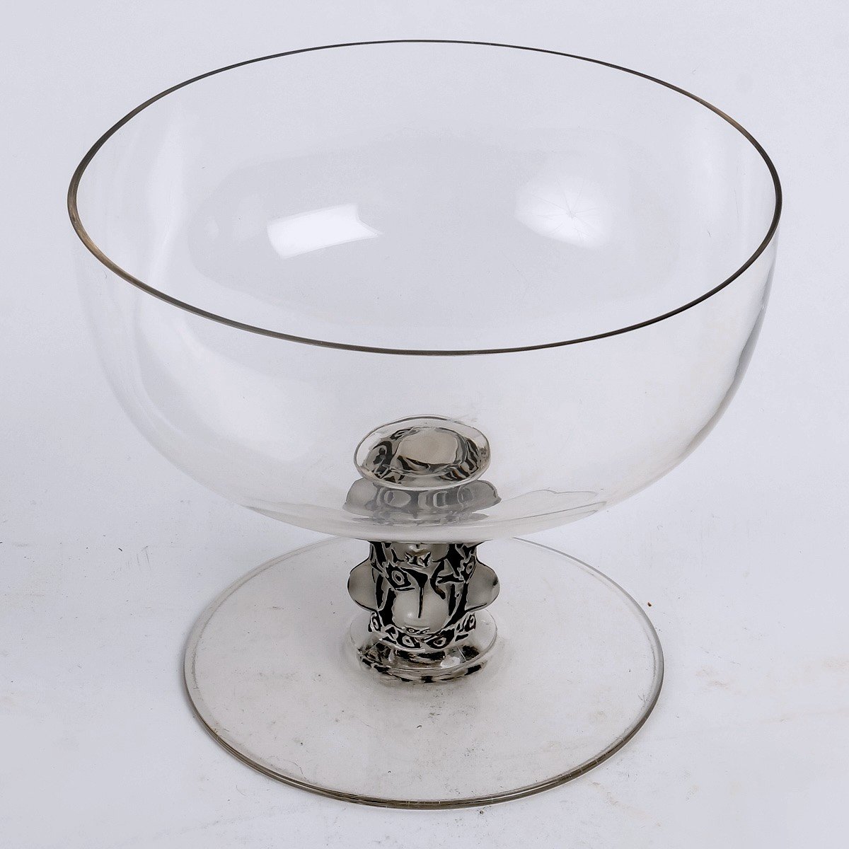 1923 René Lalique - Bowl Saint Denis Glass With Black Enamel-photo-3