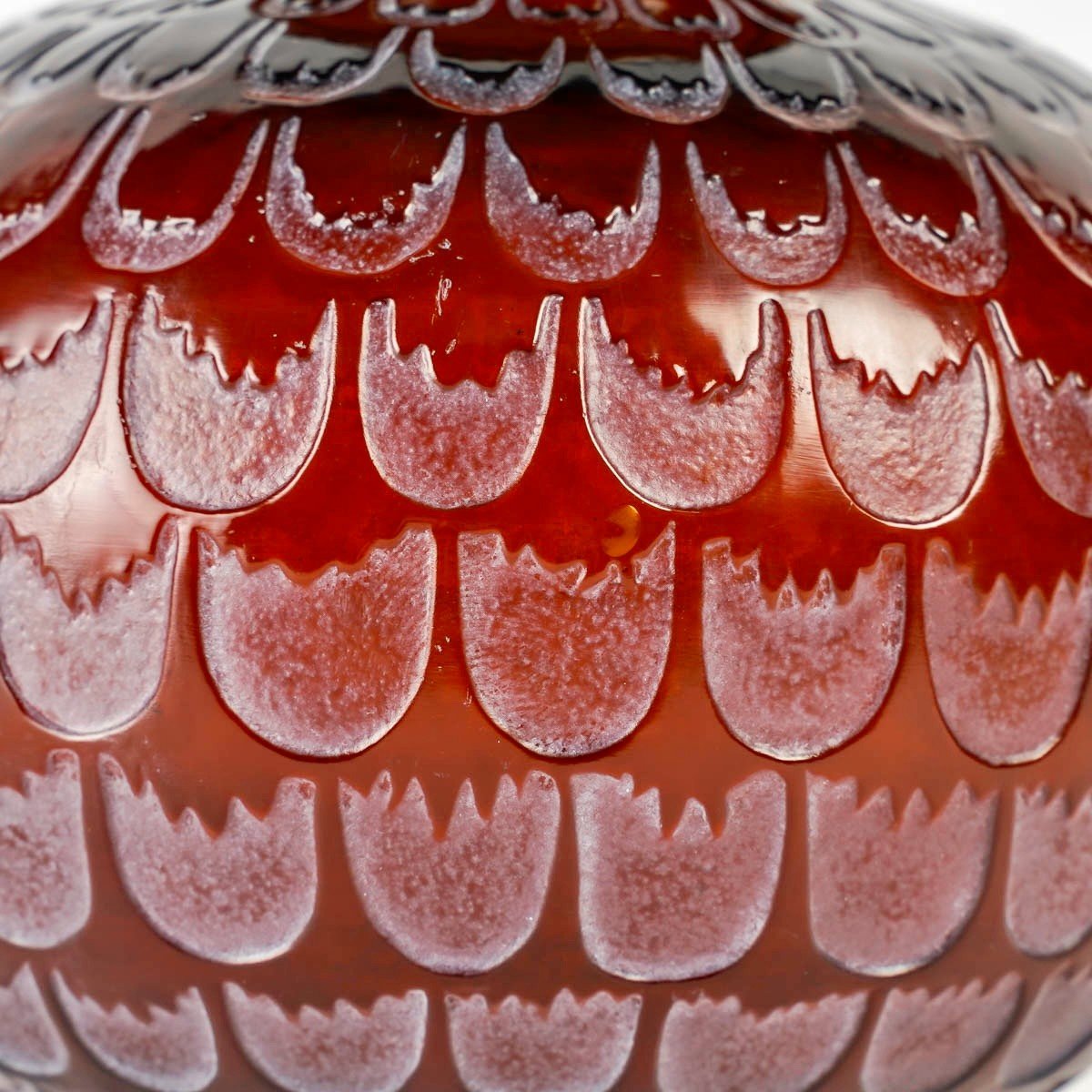 1930 René Lalique - Vase Grenade Pomegranate Red Amber Glass With White Patina-photo-4