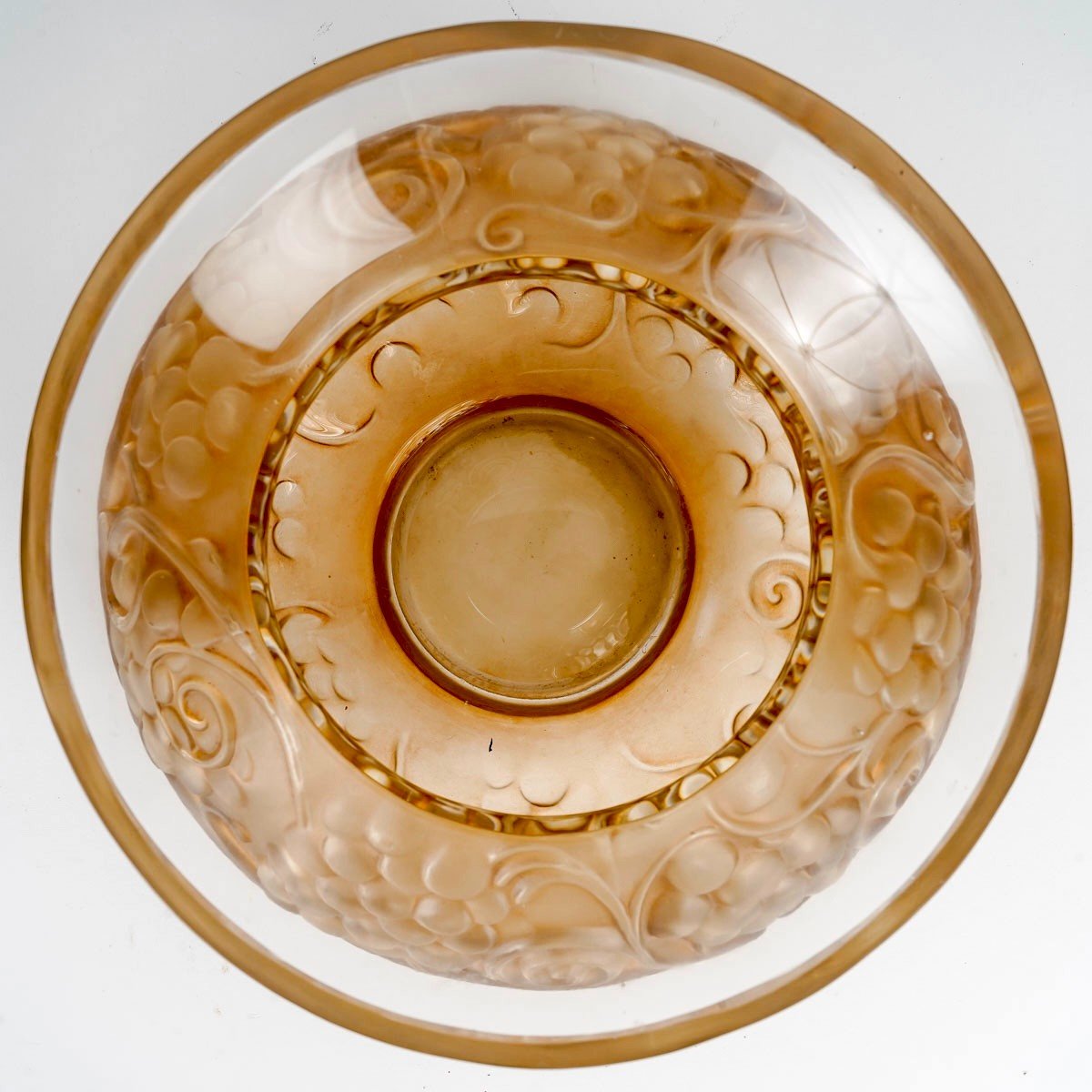 1930 René Lalique - Vase Fontainebleau Glass With Sepia Patina-photo-3