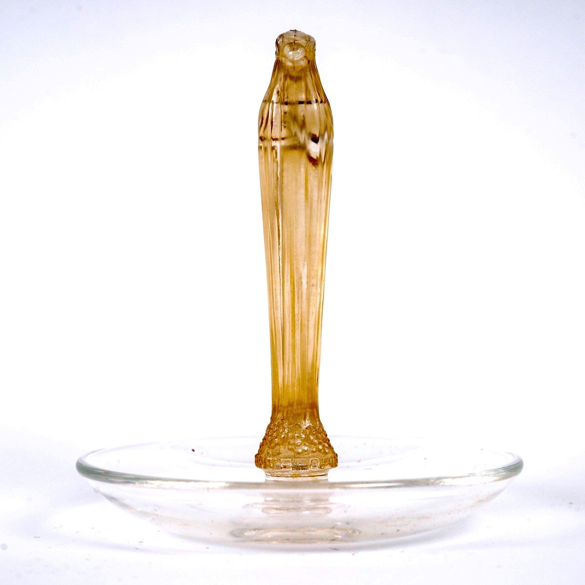 1925 René Lalique - Cendrier Baguier Clos Sainte Odile Verre Blanc Patiné Sépia-photo-4