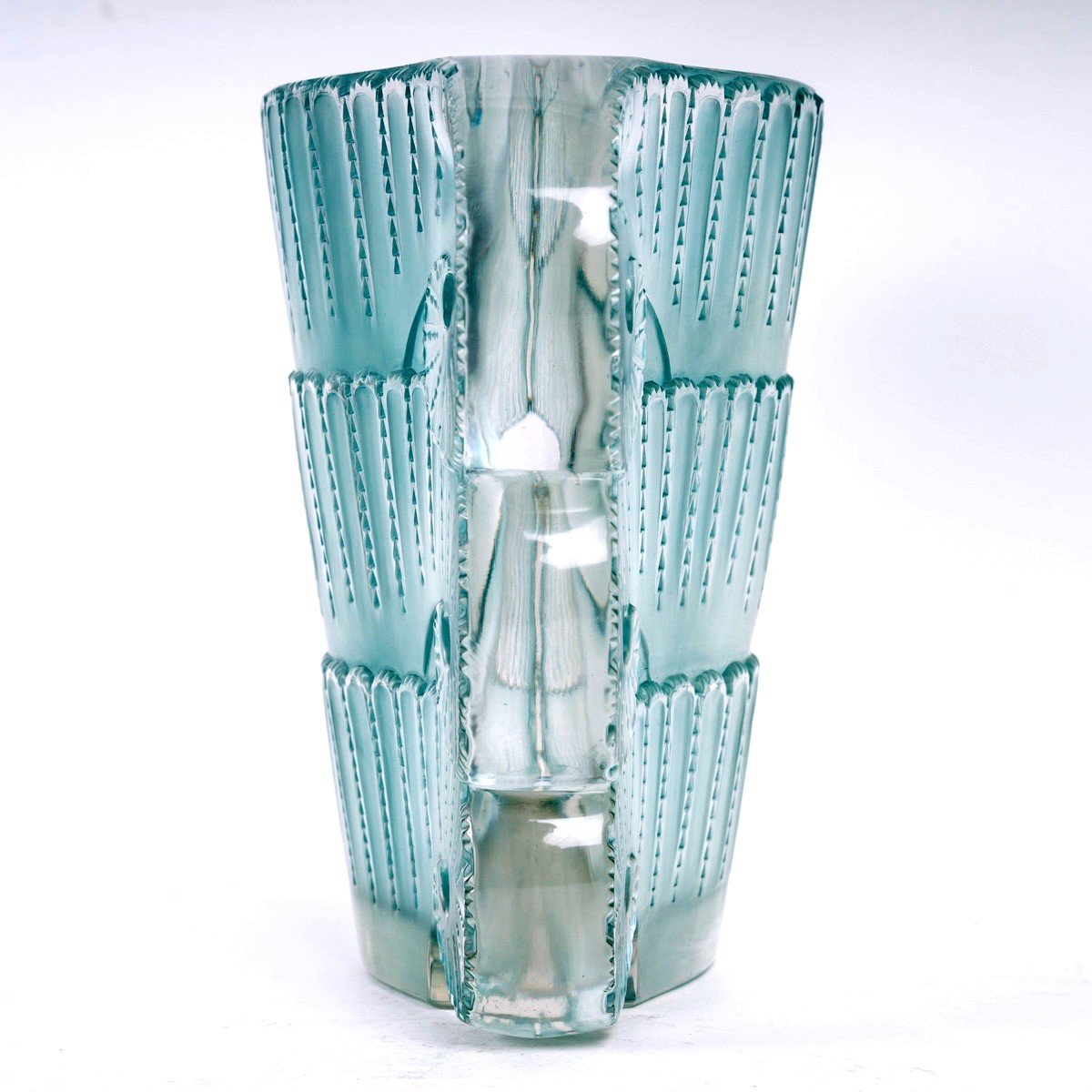 1937 René Lalique - Vase Jaffa Frosted Glass With Turquoise Patina-photo-4