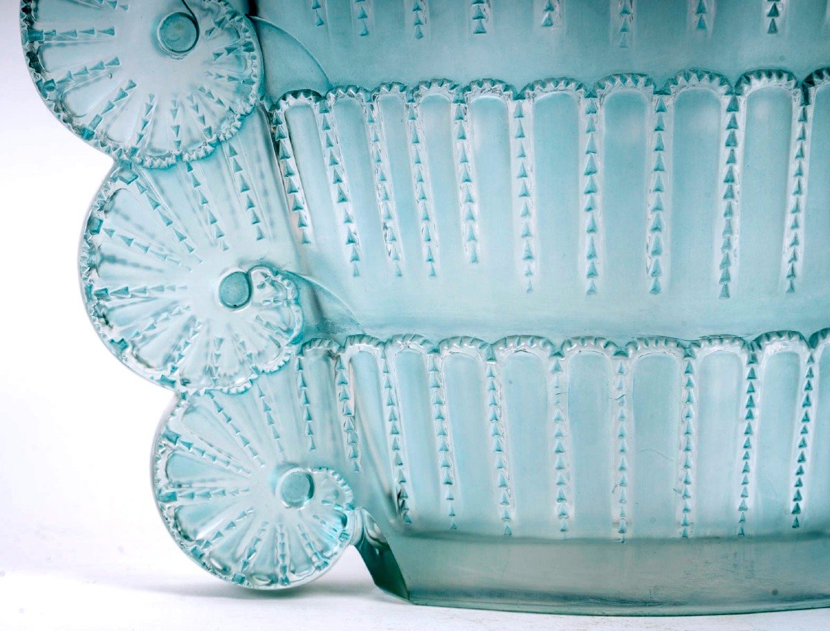 1937 René Lalique - Vase Jaffa Frosted Glass With Turquoise Patina-photo-1