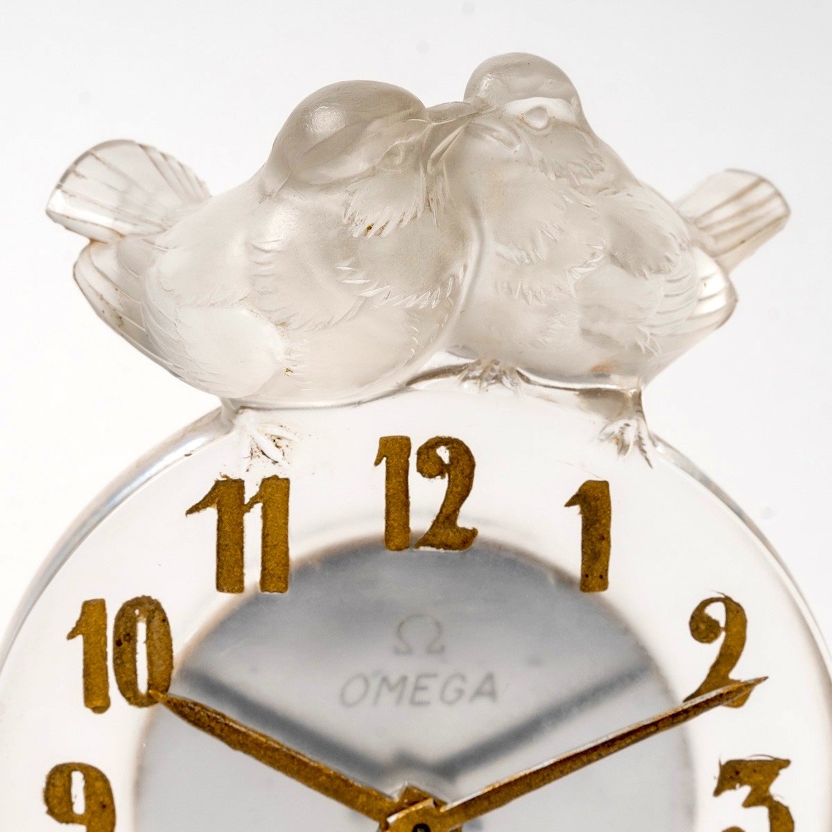 1931 René Lalique - Clock Antoinette Frosted Glass Omega Mechanical Movement-photo-2