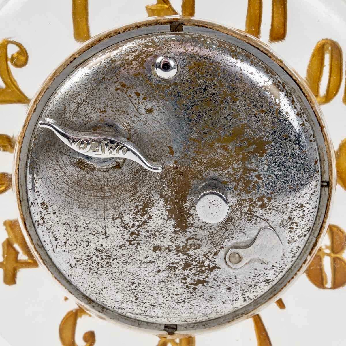 1931 René Lalique - Clock Antoinette Frosted Glass Omega Mechanical Movement-photo-3