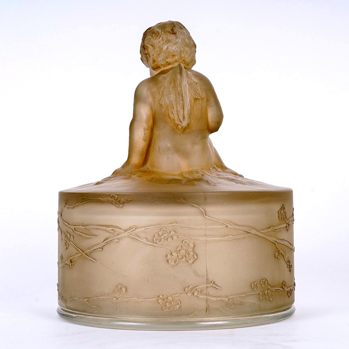 1919 René Lalique - Box Amour Assis Cherub Putti Frosted Glass With Sepia Patina-photo-3