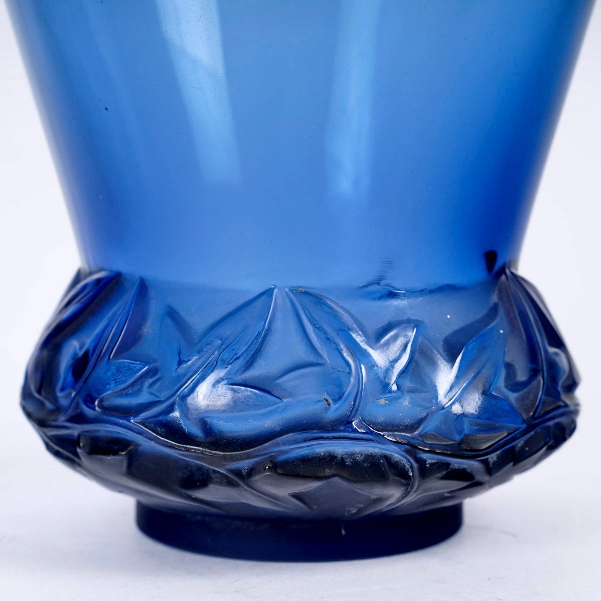 1930 René Lalique - Vase Lierre Verre Bleu Saphir -photo-4