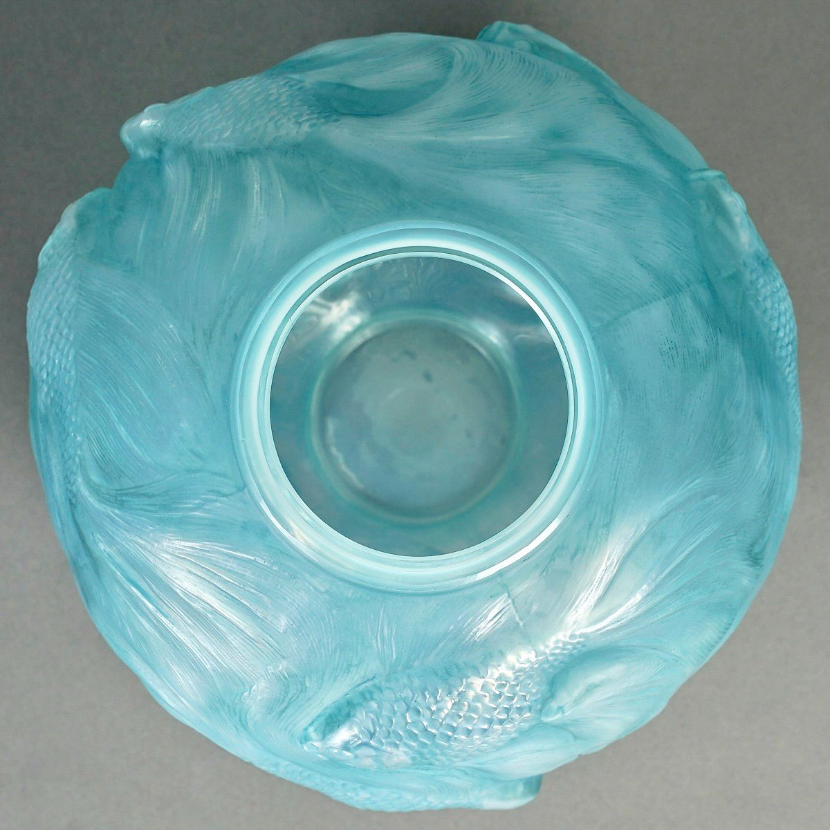 1924 René Lalique - Vase Formose Cased Opalescent Glass With Turquoise Blue Patina-photo-1
