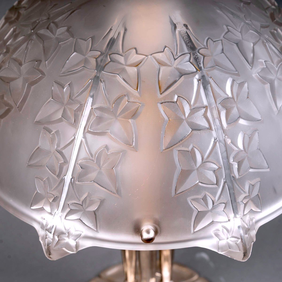 1927 René Lalique - Paire De Lampes Lierre Verre Blanc Bonze Nickelé-photo-1